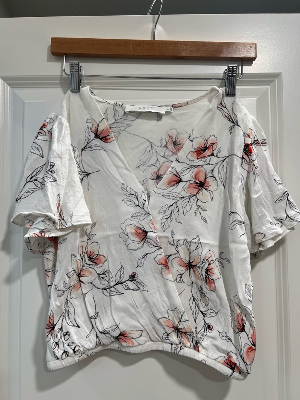 ASTR Top - ASTR The Label White Floral Wrap-Style Blouse